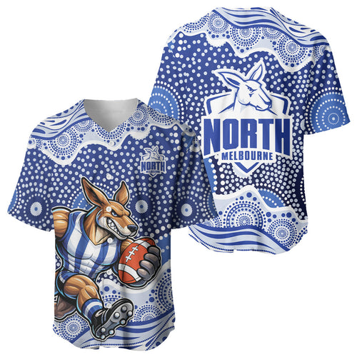 North Melbourne Kangaroos Baseball Jersey Aboriginal Dot Pattern - Football Mascot Heritage Pride