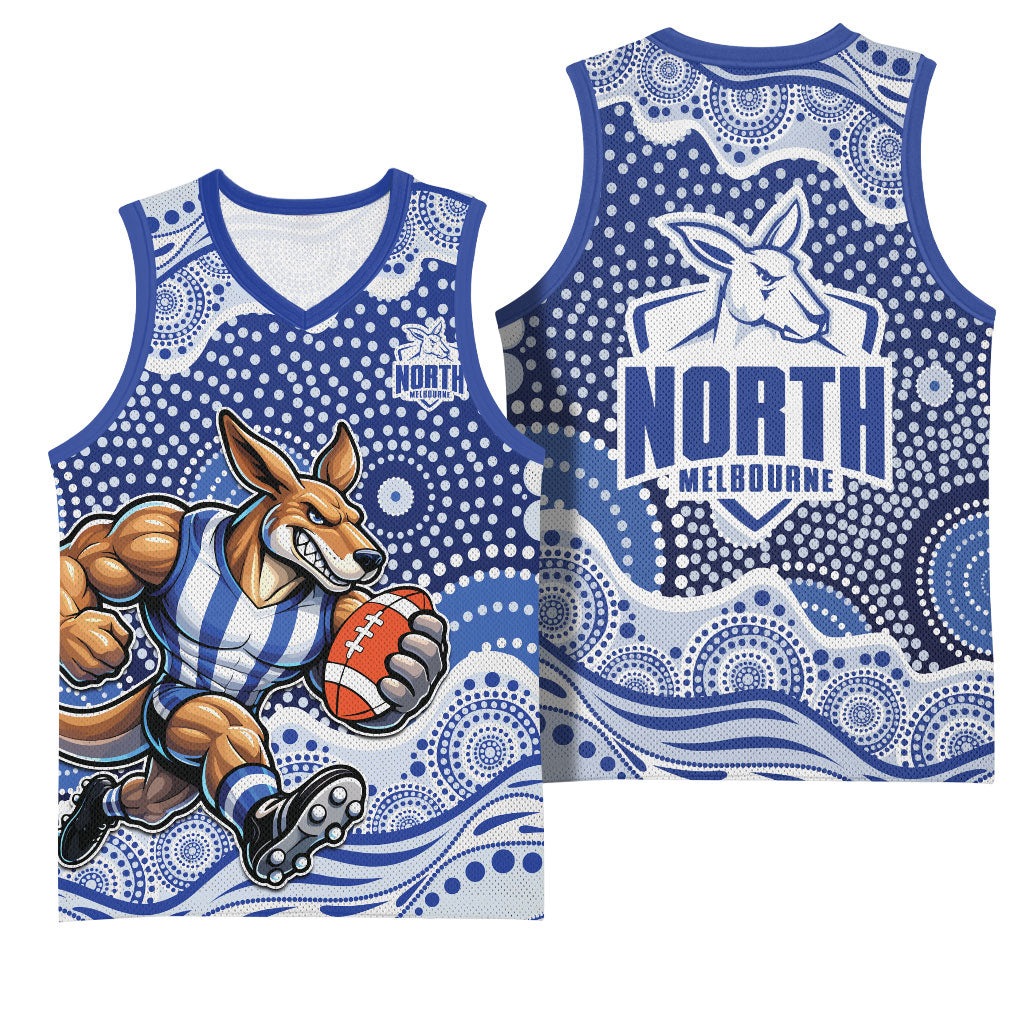 North Melbourne Kangaroos Basketball Jersey Aboriginal Dot Pattern - Football Mascot Heritage Pride