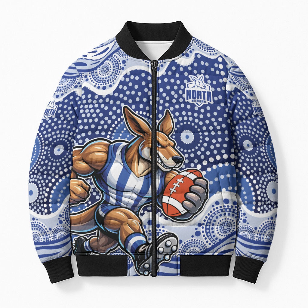 North Melbourne Kangaroos Bomber Puffer Jacket Aboriginal Dot Pattern - Football Mascot Heritage Pride