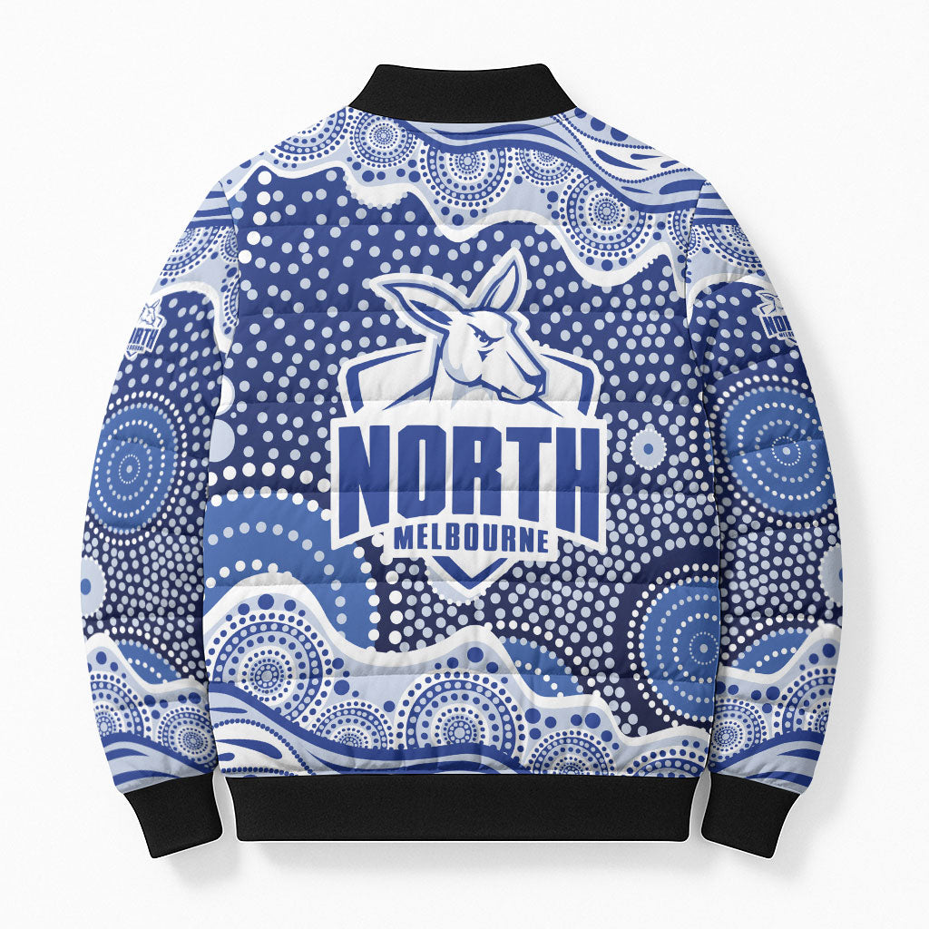 North Melbourne Kangaroos Bomber Puffer Jacket Aboriginal Dot Pattern - Football Mascot Heritage Pride