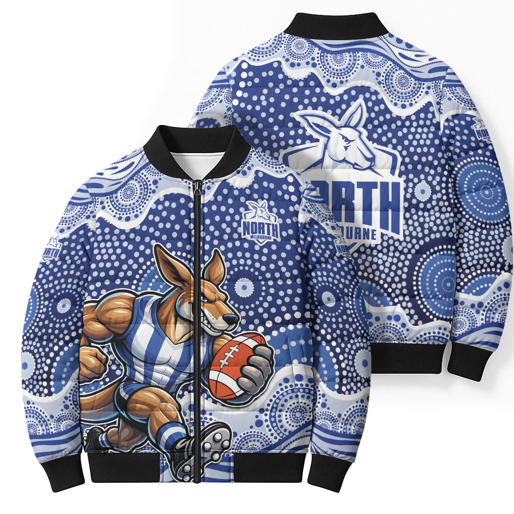 North Melbourne Kangaroos Bomber Puffer Jacket Aboriginal Dot Pattern - Football Mascot Heritage Pride