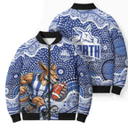 North Melbourne Kangaroos Bomber Puffer Jacket Aboriginal Dot Pattern - Football Mascot Heritage Pride