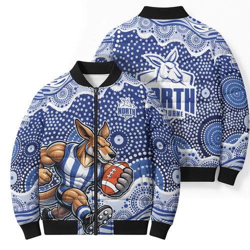 North Melbourne Kangaroos Bomber Puffer Jacket Aboriginal Dot Pattern - Football Mascot Heritage Pride