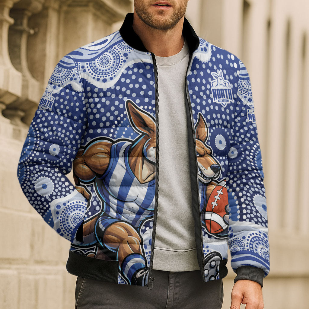 North Melbourne Kangaroos Bomber Puffer Jacket Aboriginal Dot Pattern - Football Mascot Heritage Pride