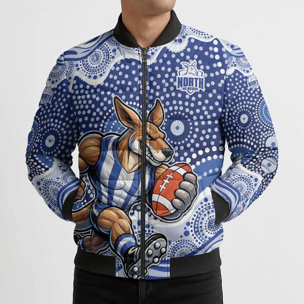 North Melbourne Kangaroos Bomber Puffer Jacket Aboriginal Dot Pattern - Football Mascot Heritage Pride