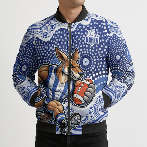 North Melbourne Kangaroos Bomber Puffer Jacket Aboriginal Dot Pattern - Football Mascot Heritage Pride
