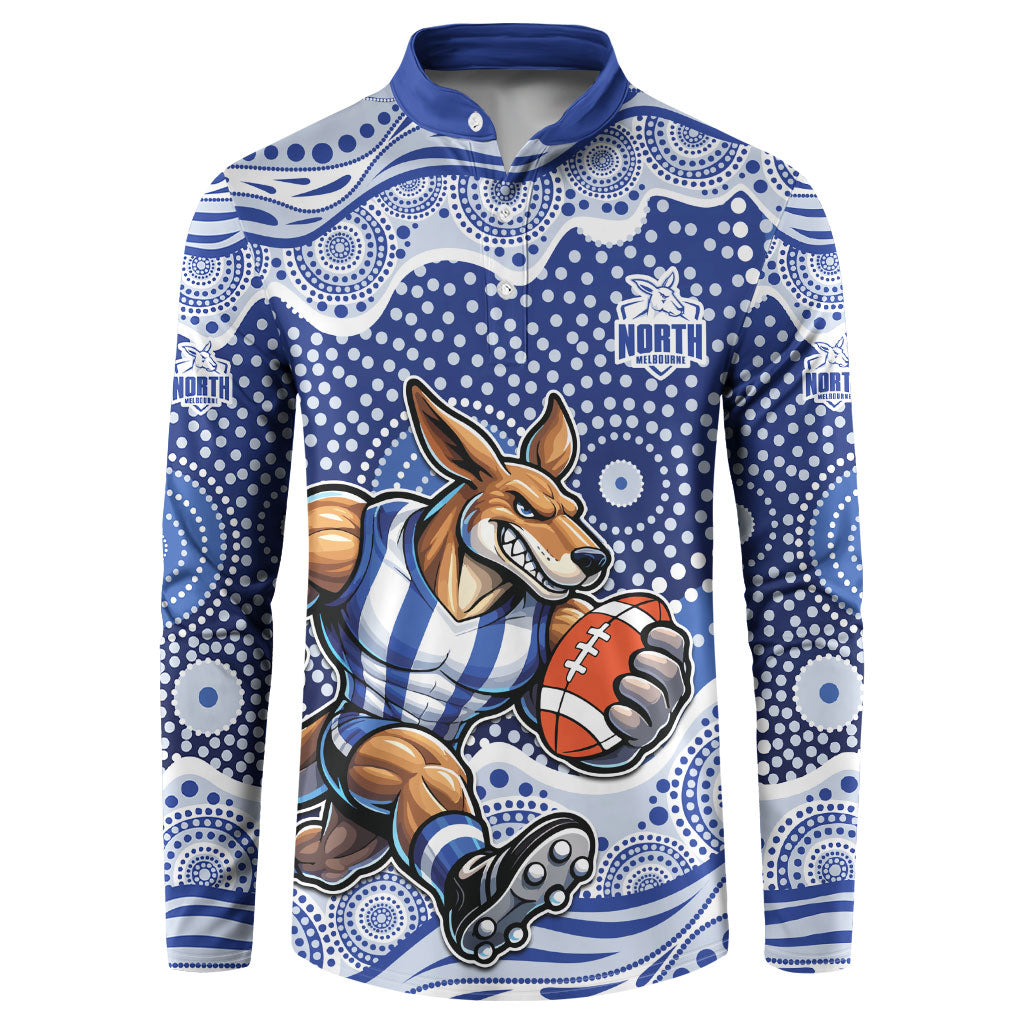 North Melbourne Kangaroos Button Sweatshirt Aboriginal Dot Pattern - Football Mascot Heritage Pride