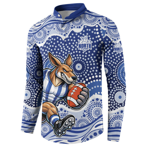 North Melbourne Kangaroos Button Sweatshirt Aboriginal Dot Pattern - Football Mascot Heritage Pride