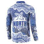 North Melbourne Kangaroos Button Sweatshirt Aboriginal Dot Pattern - Football Mascot Heritage Pride