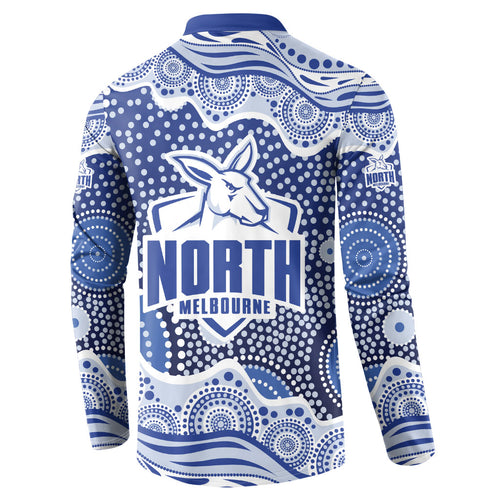 North Melbourne Kangaroos Button Sweatshirt Aboriginal Dot Pattern - Football Mascot Heritage Pride