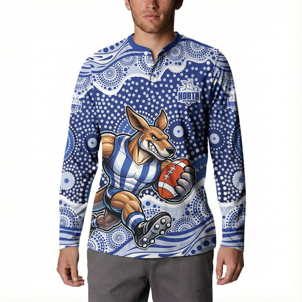 North Melbourne Kangaroos Button Sweatshirt Aboriginal Dot Pattern - Football Mascot Heritage Pride