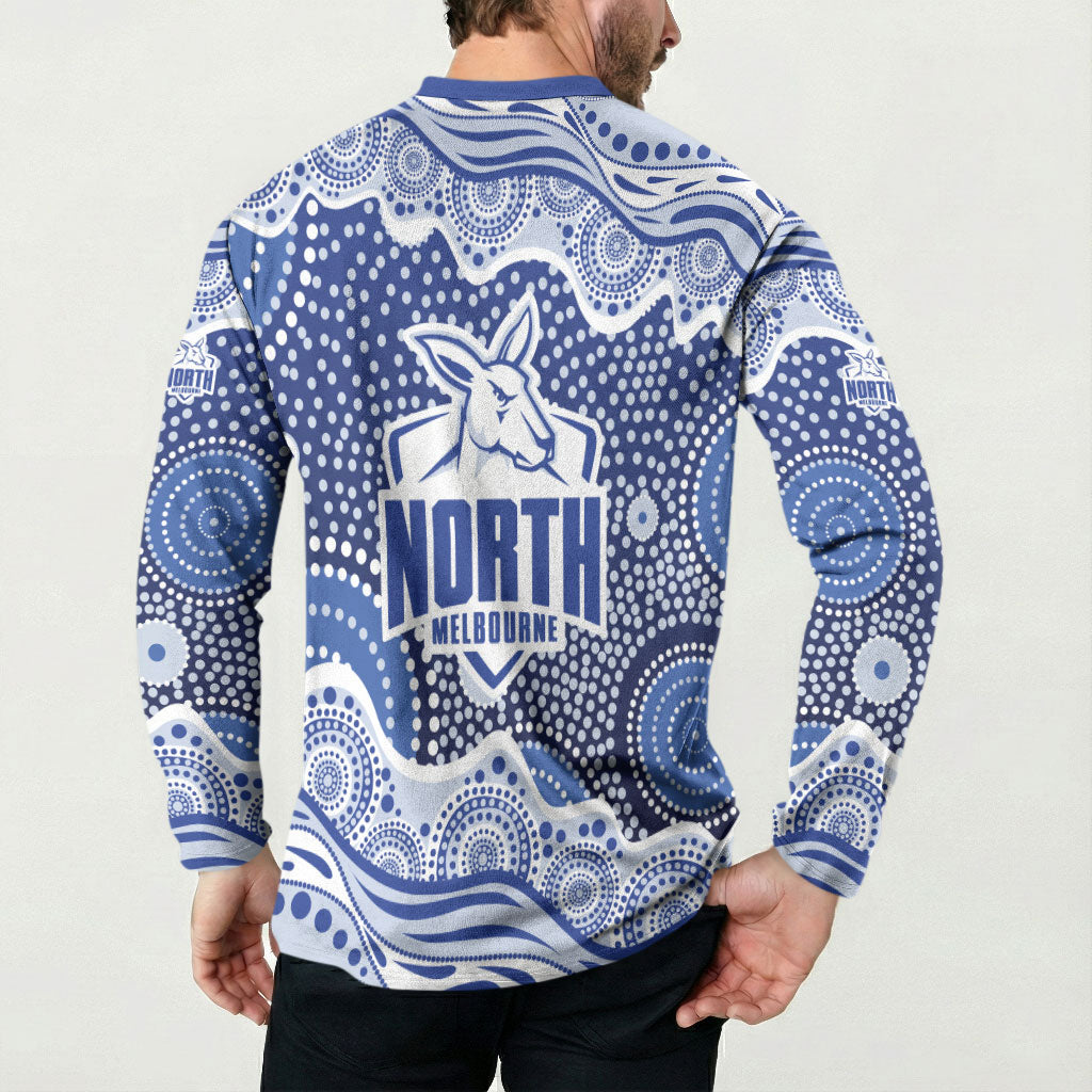 North Melbourne Kangaroos Button Sweatshirt Aboriginal Dot Pattern - Football Mascot Heritage Pride
