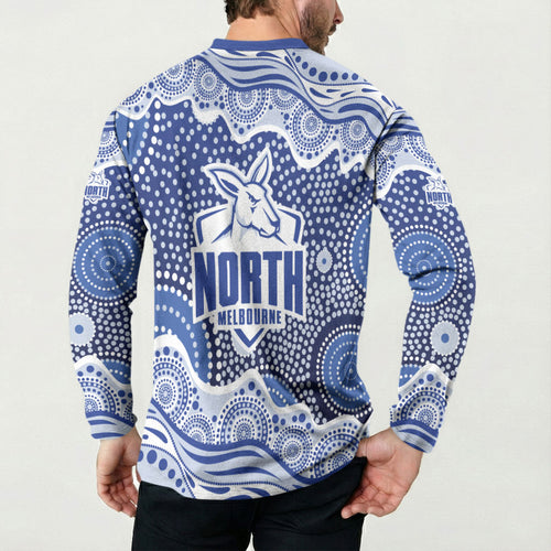 North Melbourne Kangaroos Button Sweatshirt Aboriginal Dot Pattern - Football Mascot Heritage Pride