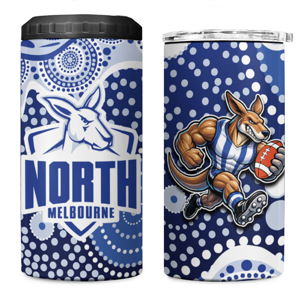 North Melbourne Kangaroos 4 in 1 Can Cooler Tumbler Aboriginal Dot Pattern - Football Mascot Heritage Pride