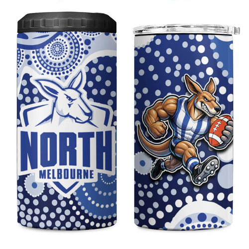 North Melbourne Kangaroos 4 in 1 Can Cooler Tumbler Aboriginal Dot Pattern - Football Mascot Heritage Pride