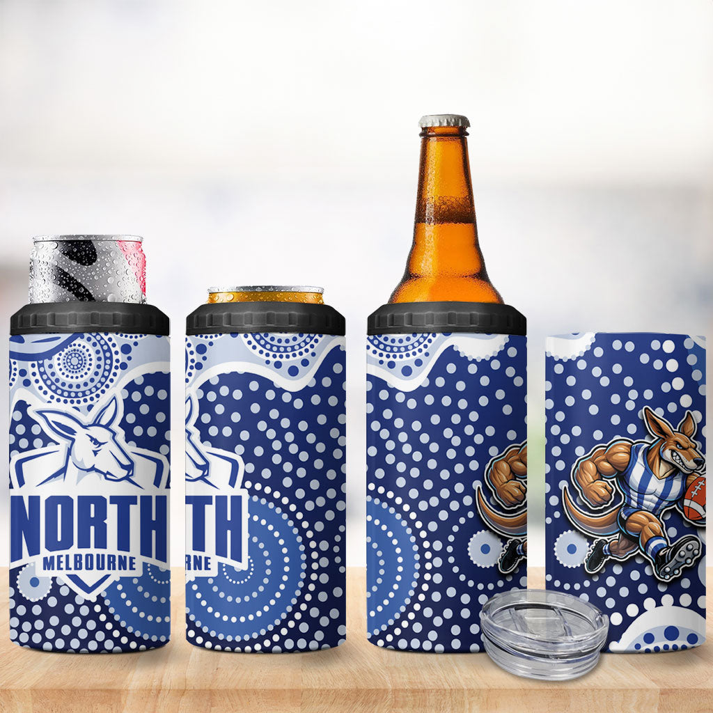 North Melbourne Kangaroos 4 in 1 Can Cooler Tumbler Aboriginal Dot Pattern - Football Mascot Heritage Pride