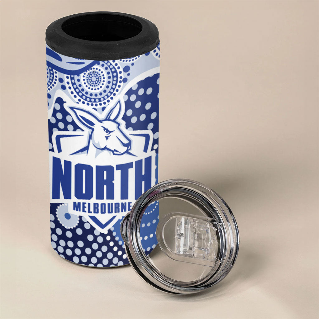 North Melbourne Kangaroos 4 in 1 Can Cooler Tumbler Aboriginal Dot Pattern - Football Mascot Heritage Pride