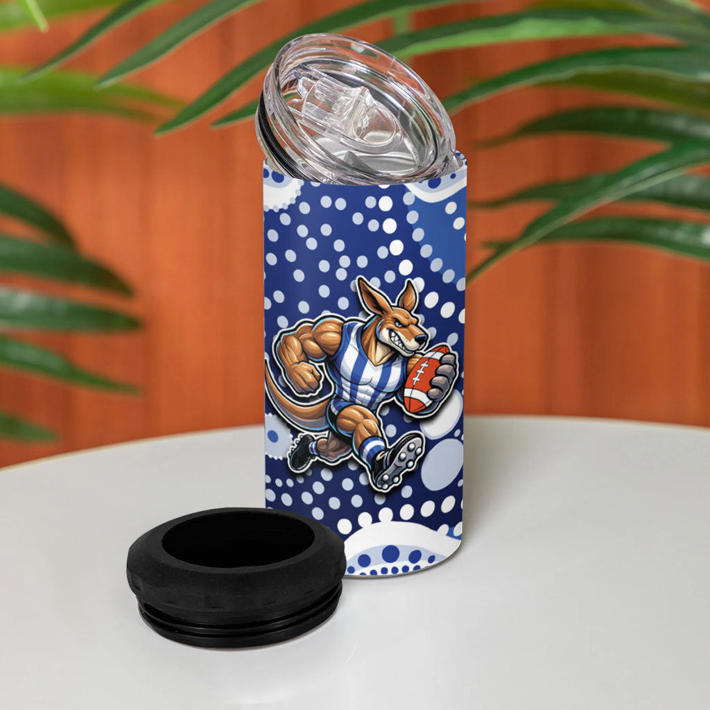 North Melbourne Kangaroos 4 in 1 Can Cooler Tumbler Aboriginal Dot Pattern - Football Mascot Heritage Pride