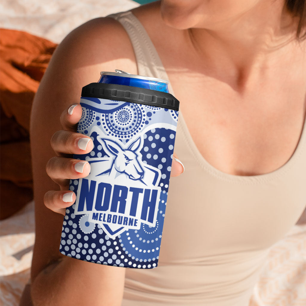 North Melbourne Kangaroos 4 in 1 Can Cooler Tumbler Aboriginal Dot Pattern - Football Mascot Heritage Pride