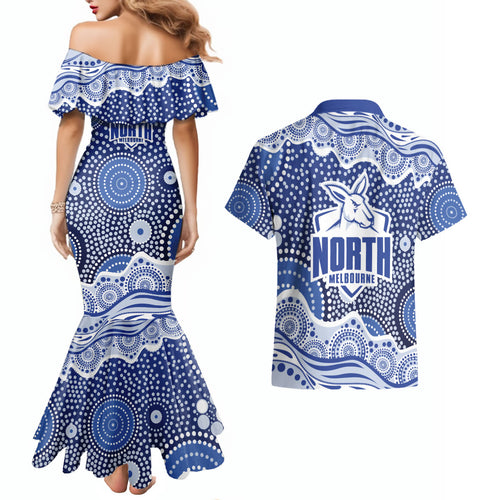 North Melbourne Kangaroos Couples Matching Mermaid Dress and Hawaiian Shirt Aboriginal Dot Pattern - Football Mascot Heritage Pride