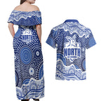 North Melbourne Kangaroos Couples Matching Off Shoulder Maxi Dress and Hawaiian Shirt Aboriginal Dot Pattern - Football Mascot Heritage Pride