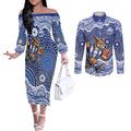 North Melbourne Kangaroos Couples Matching Off The Shoulder Long Sleeve Dress and Long Sleeve Button Shirt Aboriginal Dot Pattern - Football Mascot Heritage Pride