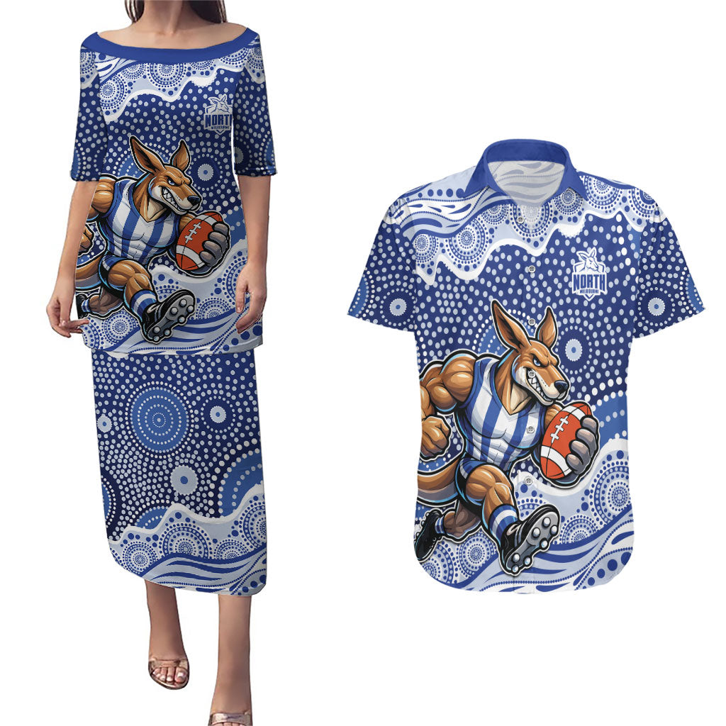 North Melbourne Kangaroos Couples Matching Puletasi and Hawaiian Shirt Aboriginal Dot Pattern - Football Mascot Heritage Pride