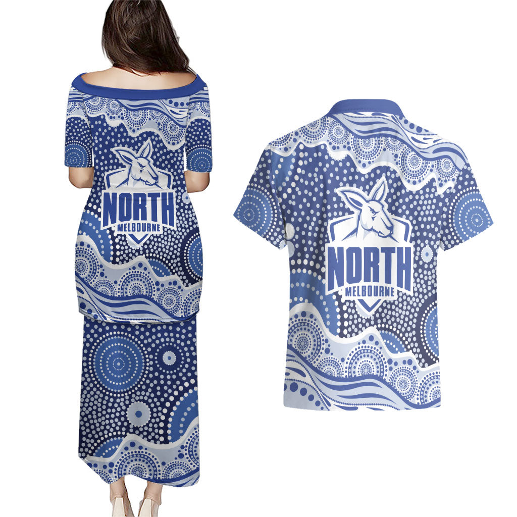 North Melbourne Kangaroos Couples Matching Puletasi and Hawaiian Shirt Aboriginal Dot Pattern - Football Mascot Heritage Pride