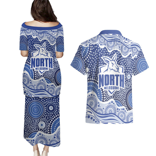 North Melbourne Kangaroos Couples Matching Puletasi and Hawaiian Shirt Aboriginal Dot Pattern - Football Mascot Heritage Pride