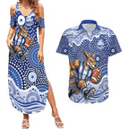 North Melbourne Kangaroos Couples Matching Summer Maxi Dress and Hawaiian Shirt Aboriginal Dot Pattern - Football Mascot Heritage Pride