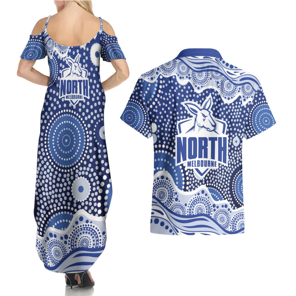 North Melbourne Kangaroos Couples Matching Summer Maxi Dress and Hawaiian Shirt Aboriginal Dot Pattern - Football Mascot Heritage Pride