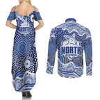 North Melbourne Kangaroos Couples Matching Summer Maxi Dress and Long Sleeve Button Shirt Aboriginal Dot Pattern - Football Mascot Heritage Pride