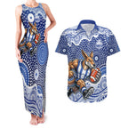 North Melbourne Kangaroos Couples Matching Tank Maxi Dress and Hawaiian Shirt Aboriginal Dot Pattern - Football Mascot Heritage Pride