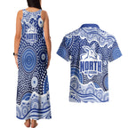 North Melbourne Kangaroos Couples Matching Tank Maxi Dress and Hawaiian Shirt Aboriginal Dot Pattern - Football Mascot Heritage Pride