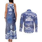 North Melbourne Kangaroos Couples Matching Tank Maxi Dress and Long Sleeve Button Shirt Aboriginal Dot Pattern - Football Mascot Heritage Pride