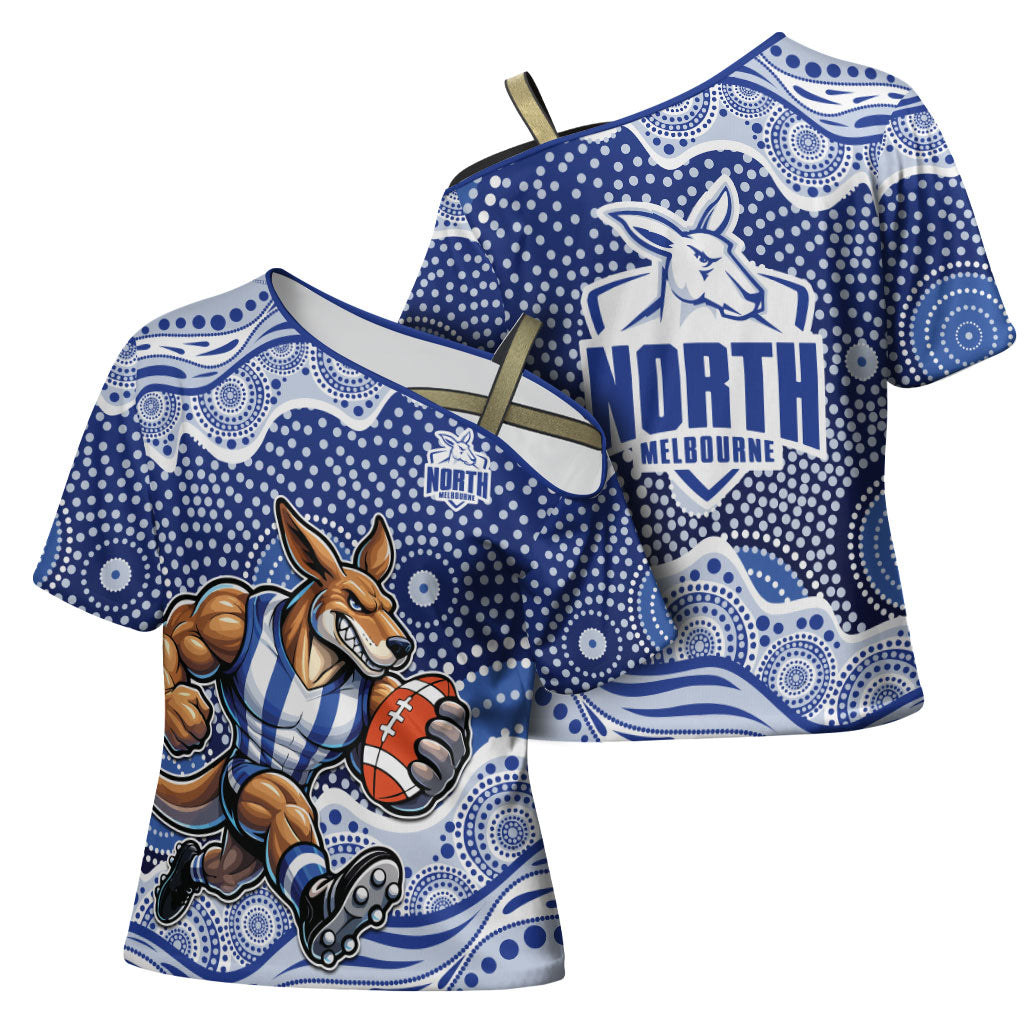 North Melbourne Kangaroos Cross Shoulder Shirt Aboriginal Dot Pattern - Football Mascot Heritage Pride