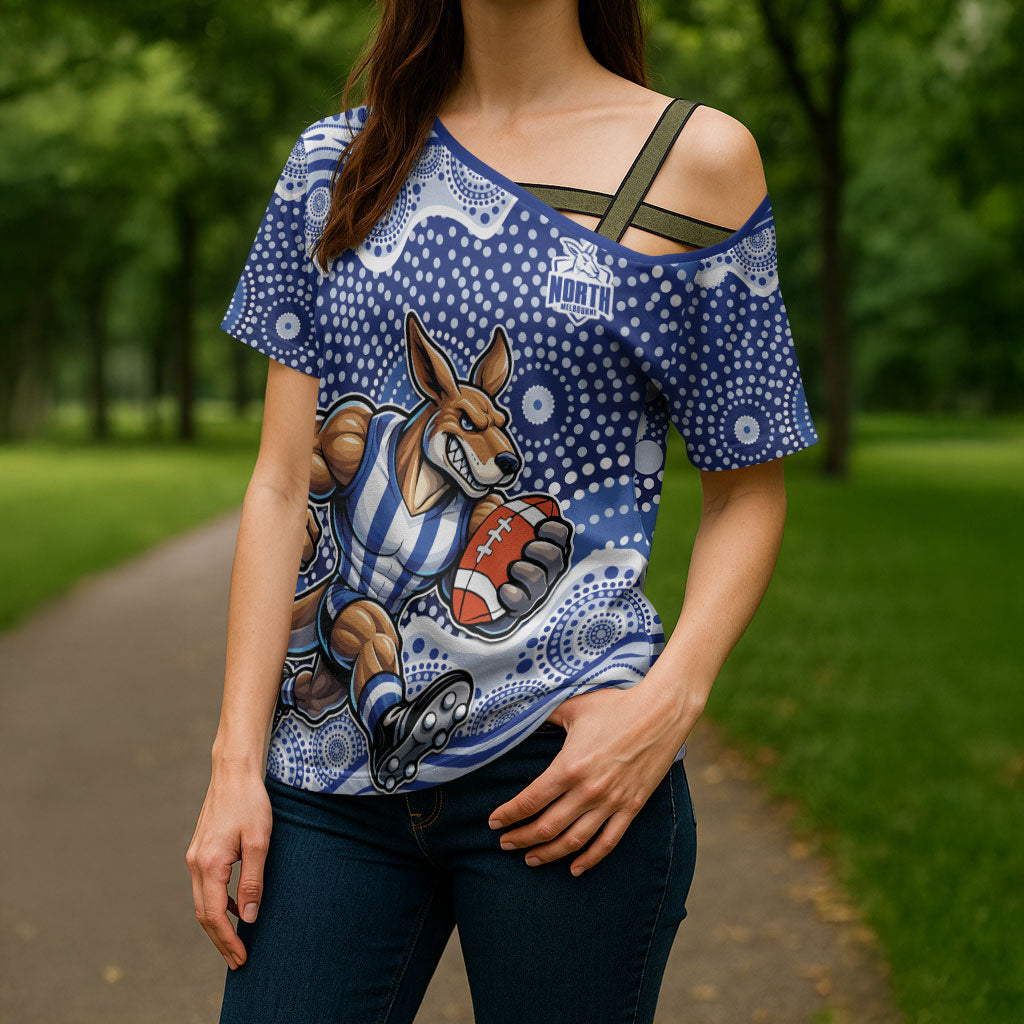 North Melbourne Kangaroos Cross Shoulder Shirt Aboriginal Dot Pattern - Football Mascot Heritage Pride
