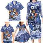 North Melbourne Kangaroos Family Matching Long Sleeve Bodycon Dress and Hawaiian Shirt Aboriginal Dot Pattern - Football Mascot Heritage Pride