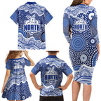 North Melbourne Kangaroos Family Matching Long Sleeve Bodycon Dress and Hawaiian Shirt Aboriginal Dot Pattern - Football Mascot Heritage Pride