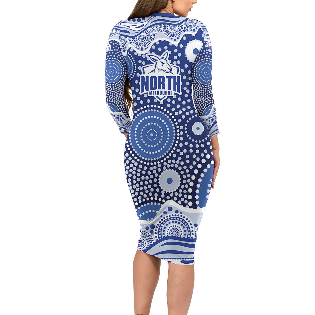 North Melbourne Kangaroos Family Matching Long Sleeve Bodycon Dress and Hawaiian Shirt Aboriginal Dot Pattern - Football Mascot Heritage Pride