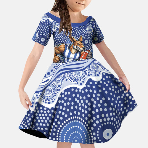 North Melbourne Kangaroos Family Matching Mermaid Dress and Hawaiian Shirt Aboriginal Dot Pattern - Football Mascot Heritage Pride