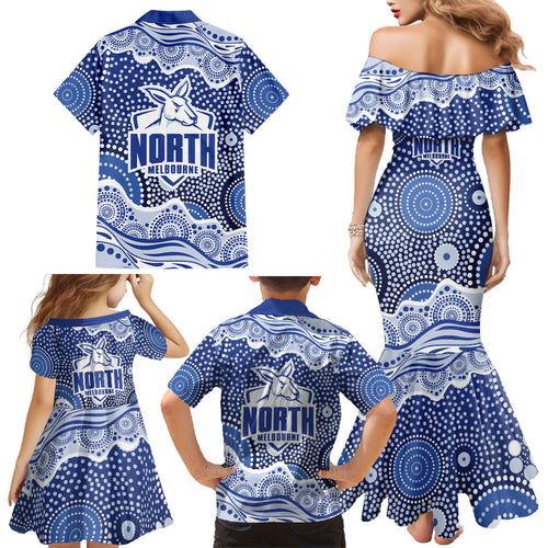North Melbourne Kangaroos Family Matching Mermaid Dress and Hawaiian Shirt Aboriginal Dot Pattern - Football Mascot Heritage Pride