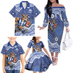 North Melbourne Kangaroos Family Matching Off The Shoulder Long Sleeve Dress and Hawaiian Shirt Aboriginal Dot Pattern - Football Mascot Heritage Pride