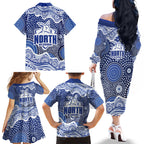 North Melbourne Kangaroos Family Matching Off The Shoulder Long Sleeve Dress and Hawaiian Shirt Aboriginal Dot Pattern - Football Mascot Heritage Pride