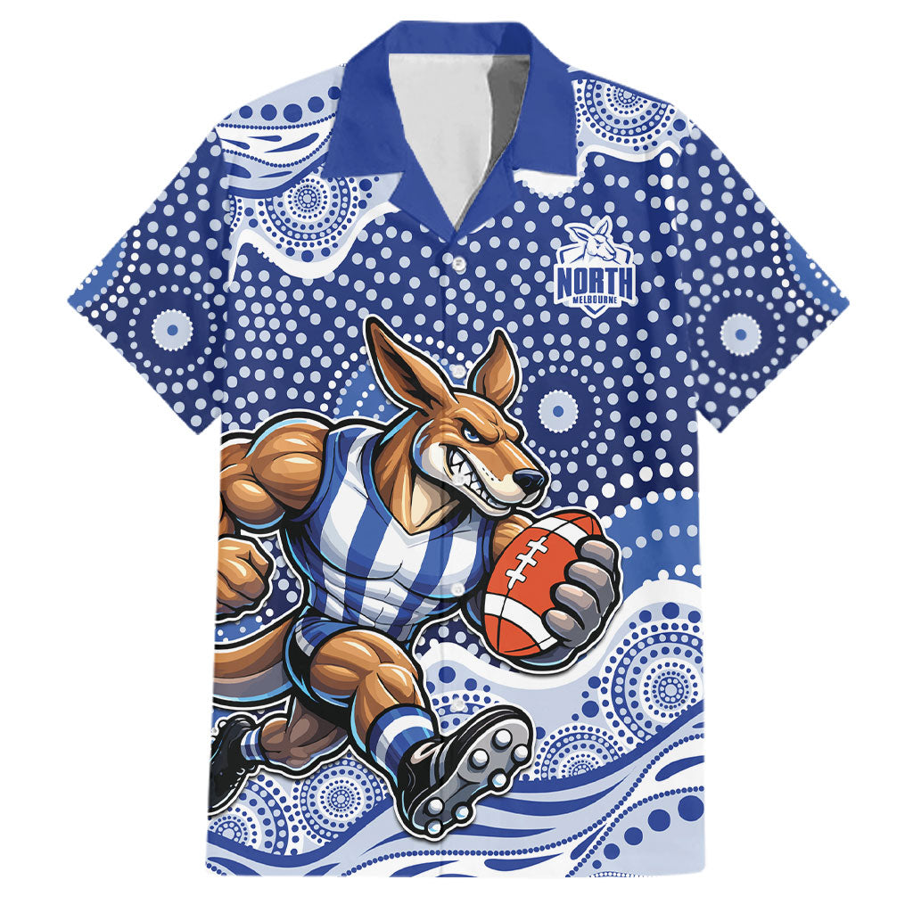 North Melbourne Kangaroos Family Matching Off The Shoulder Long Sleeve Dress and Hawaiian Shirt Aboriginal Dot Pattern - Football Mascot Heritage Pride