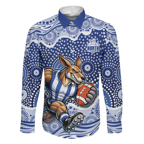 North Melbourne Kangaroos Family Matching Off The Shoulder Long Sleeve Dress and Hawaiian Shirt Aboriginal Dot Pattern - Football Mascot Heritage Pride