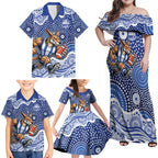 North Melbourne Kangaroos Family Matching Off Shoulder Maxi Dress and Hawaiian Shirt Aboriginal Dot Pattern - Football Mascot Heritage Pride