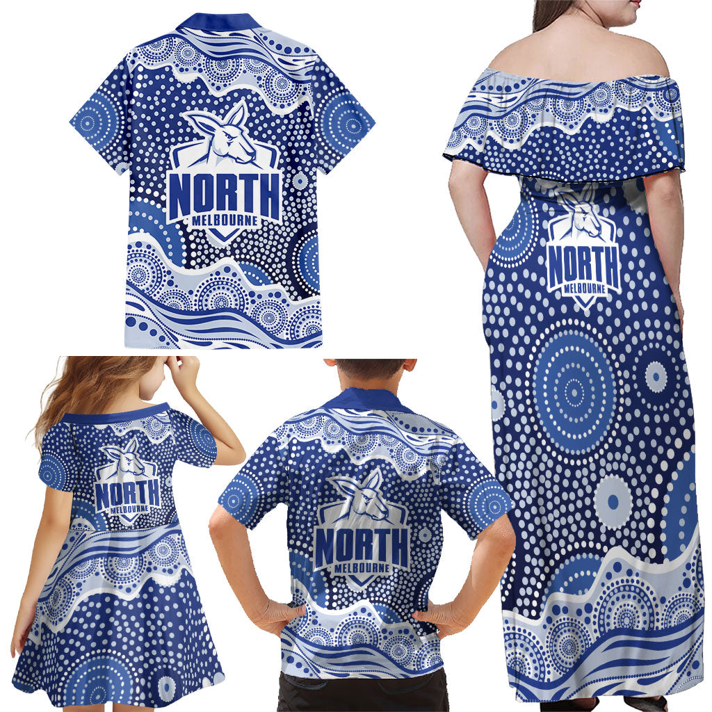 North Melbourne Kangaroos Family Matching Off Shoulder Maxi Dress and Hawaiian Shirt Aboriginal Dot Pattern - Football Mascot Heritage Pride