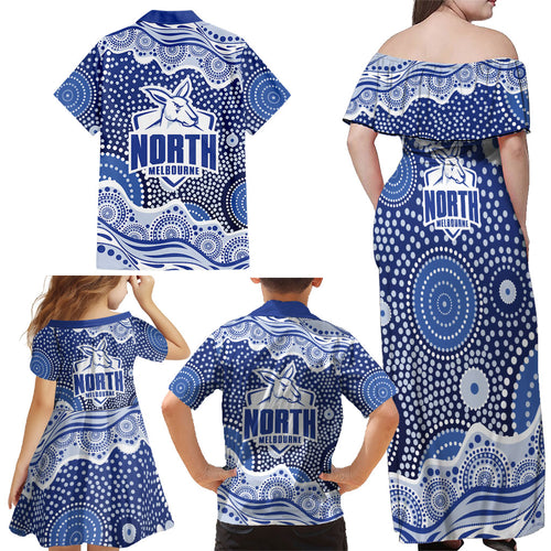 North Melbourne Kangaroos Family Matching Off Shoulder Maxi Dress and Hawaiian Shirt Aboriginal Dot Pattern - Football Mascot Heritage Pride