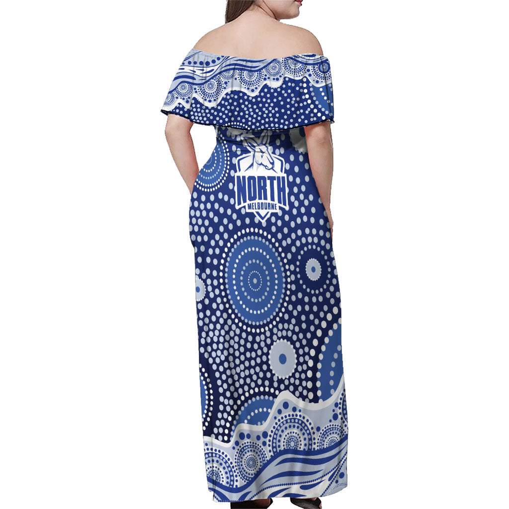 North Melbourne Kangaroos Family Matching Off Shoulder Maxi Dress and Hawaiian Shirt Aboriginal Dot Pattern - Football Mascot Heritage Pride